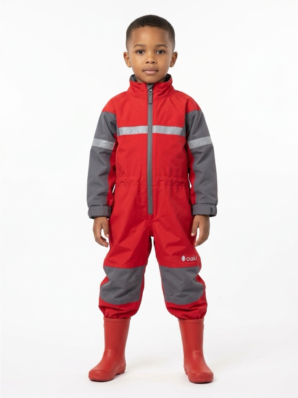Oaki Trail Rain Suit Coverall Hooded Waterproof Nylon Red Grey 4T